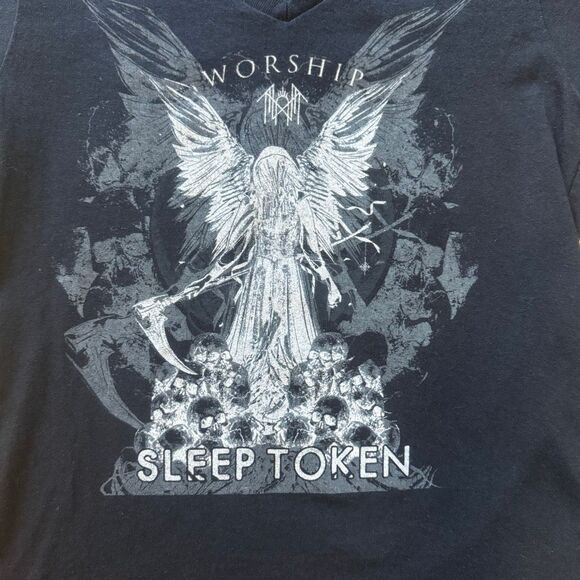 Sleep Token Women’s Black V Neck Worship Shirt Size Small Back To Eden Vessel - Picture 2 of 4
